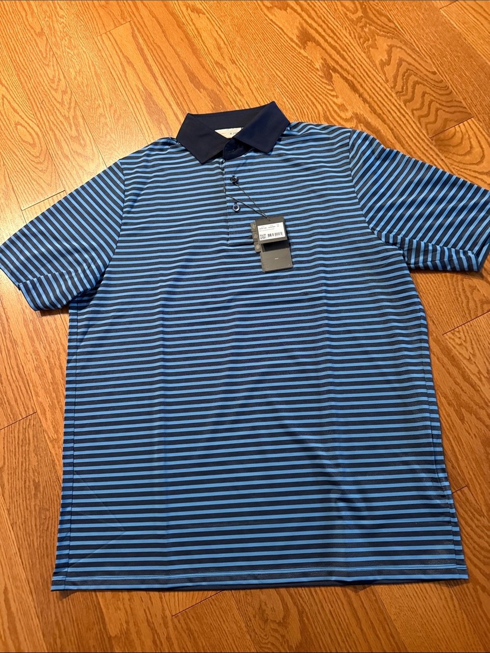 KJUS Men's Size 50/Med Luis Blue Stripe UPF 50 Polo Shirt - Navy Collar